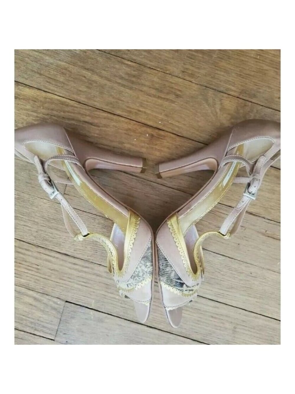 PRADA STRAPPY SANDALS PINK SATIN GOLD PYTHON HEELS EU 35.5 US 6 - Picture 4 of 9